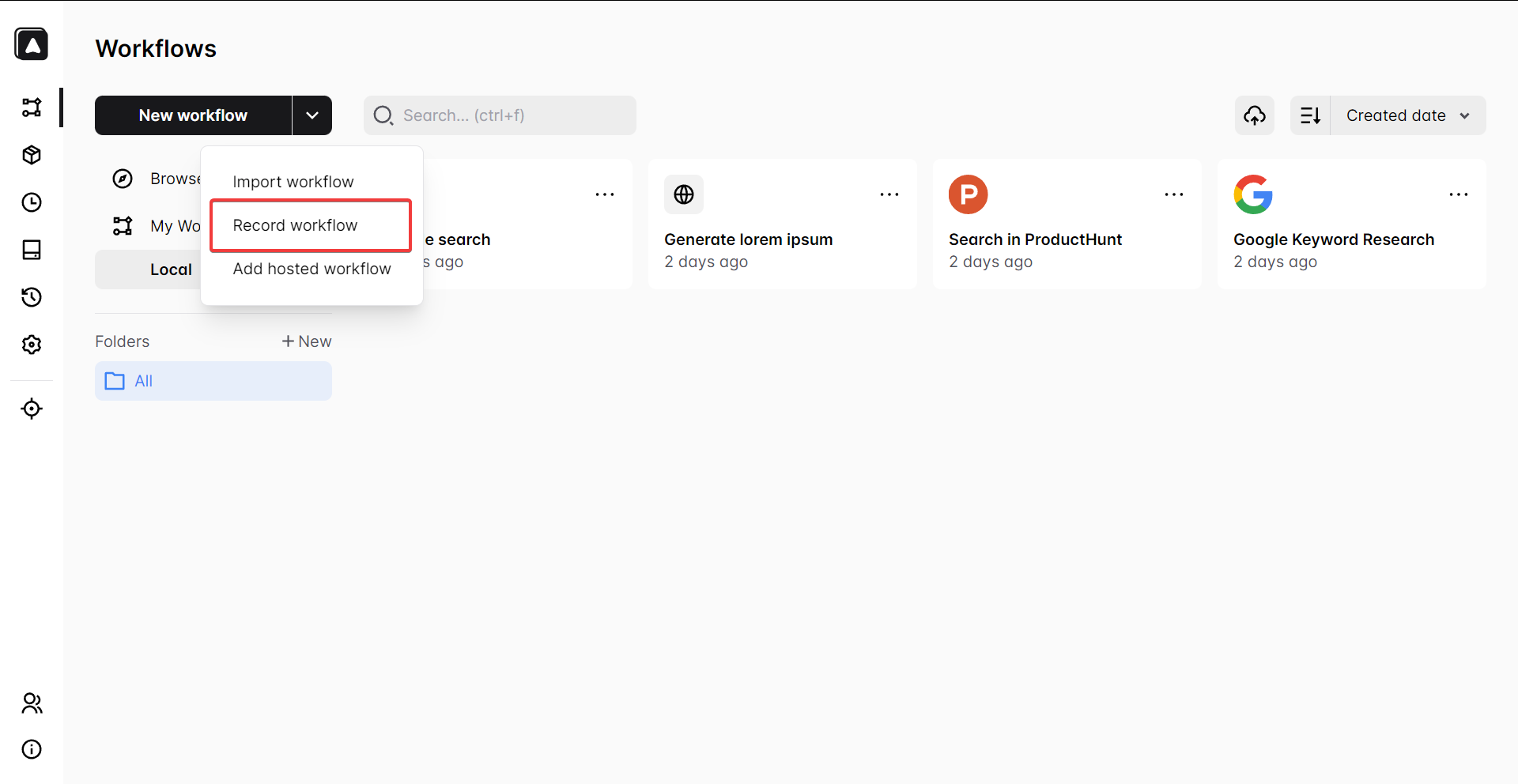 点 New workflow 下拉，选 Record workflow