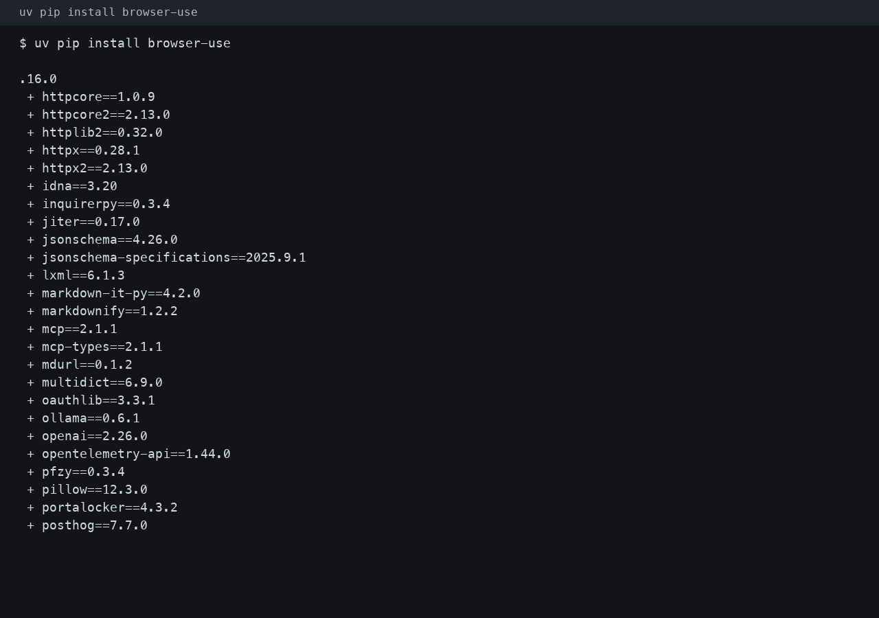 本机 uv pip install browser-use